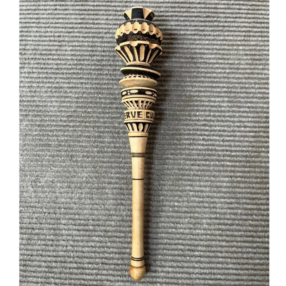 Vintage Mexican Molinillo Hand Carved Wooden Hot Chocolate Whisk Frother 13.5 In
